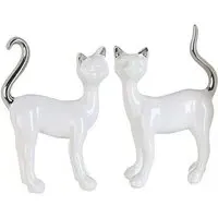 Moline Ceramics Cat Milly Sculpture - White, Silver