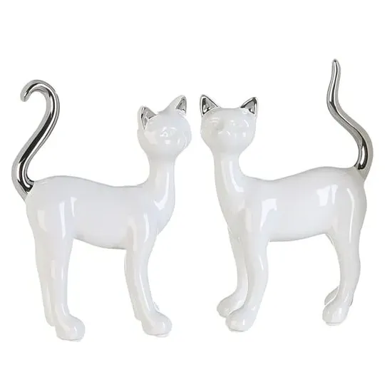 Moline Ceramics Cat Milly Sculpture - White, Silver