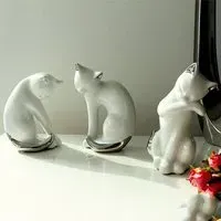 Moline Ceramics Cat Twisto Sculpture - White, Silver