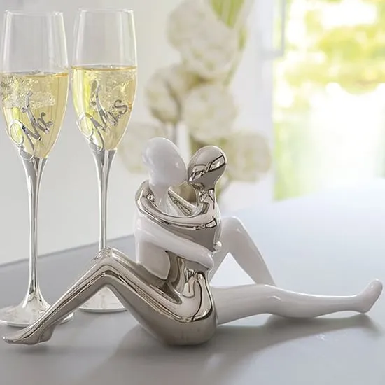 Moline Ceramics Love Story Sculpture - White, Silver