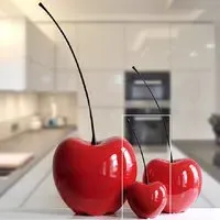 Moline Small Cherry Sculpture - Red, Ceramic