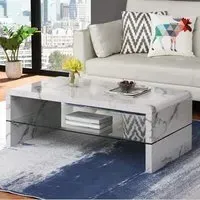 Momo Coffee Table with Glass Undershelf - Diva Marble Effect, High Gloss