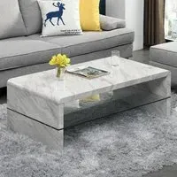 Momo Coffee Table with Glass Undershelf - Magnesia Marble Effect