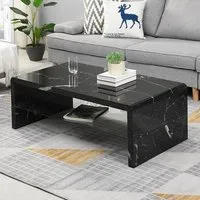 Momo Coffee Table with Glass Undershelf - Milano Marble Effect