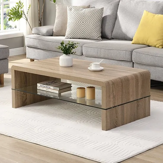 Momo Coffee Table with Glass Undershelf - Sanremo Oak image