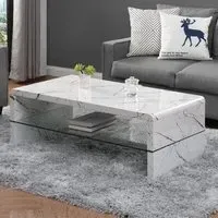 Momo Coffee Table with Glass Undershelf - Vida Marble Effect