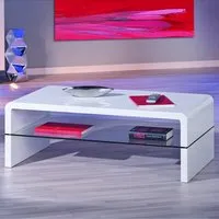 Momo Coffee Table with Glass Undershelf - White, High Gloss