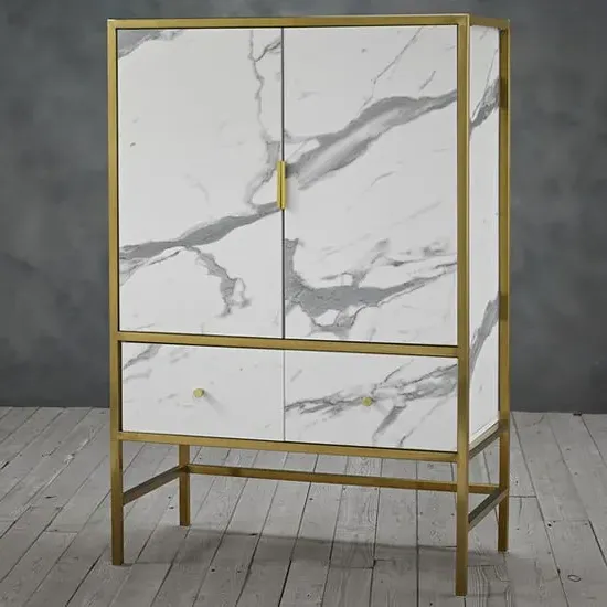 Monaca Drinks Cabinet - White Marble Effect