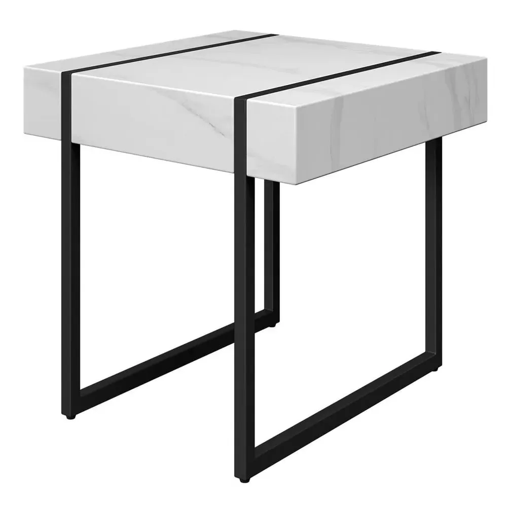 Montauk Side Table - White Marble Effect, MDF image