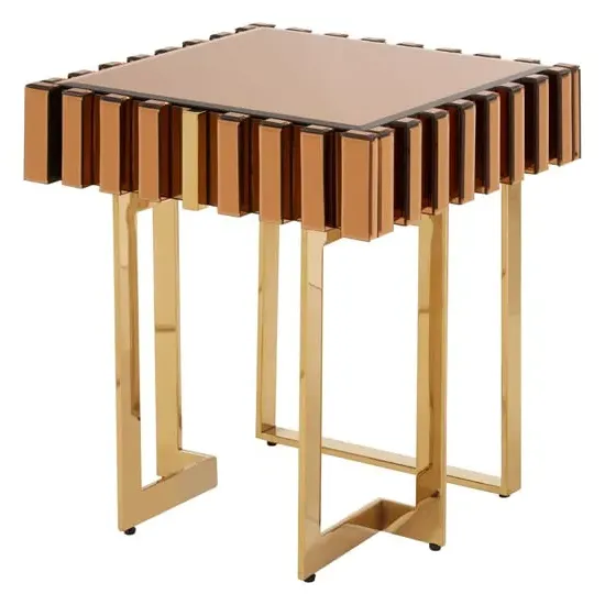 Montuno Mirrored Side Table - Gold, Glass