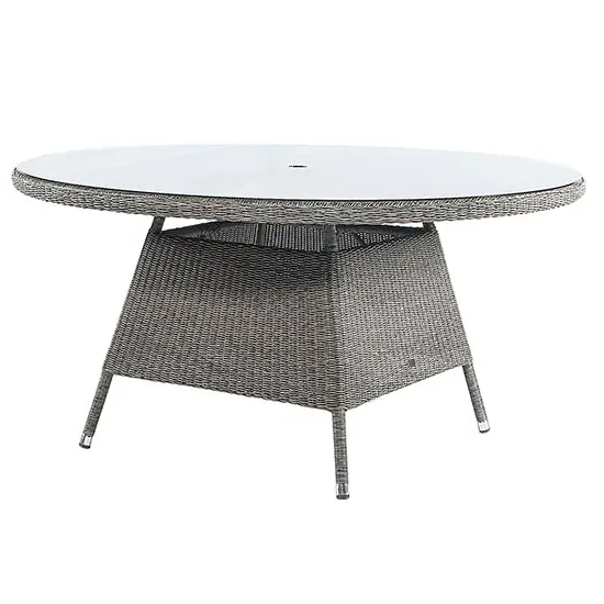 Monx Large Round Garden Dining Table - Mid Grey, Glass