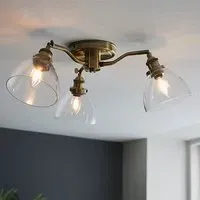 Monza 3 Light Semi-Flush Ceiling Light - Antique Brass