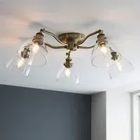 Monza 5 Light Semi-Flush Ceiling Light - Antique Brass