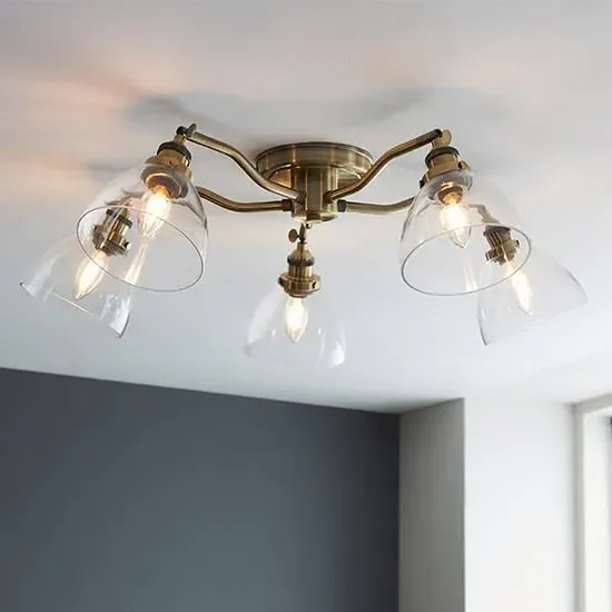 Monza 5 Light Semi-Flush Ceiling Light - Antique Brass