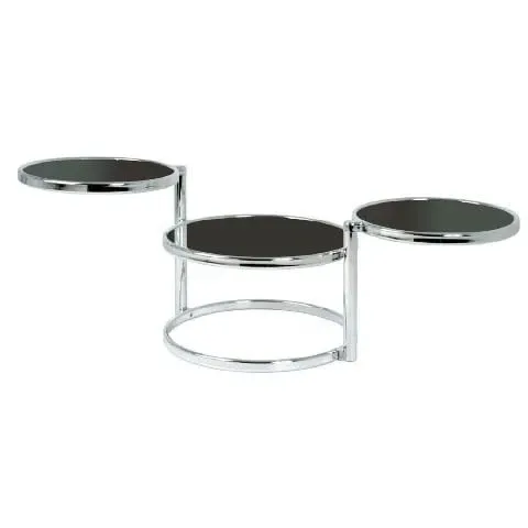 Moon Swivel Coffee Table with Rotating Shelves - Black, Glass image
