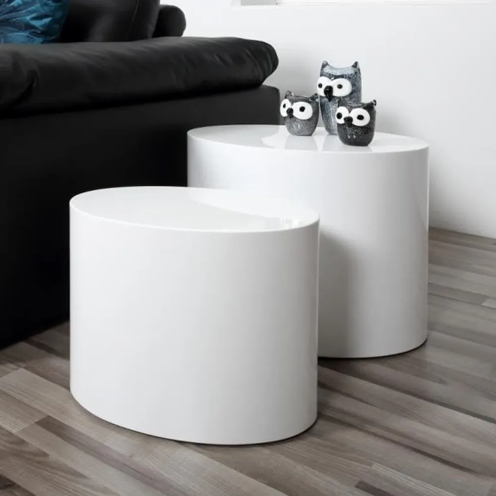 Moosic Oval Nesting Coffee Tables - White, High Gloss image