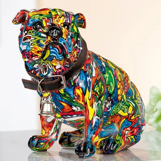 Mops Sitting Pop Art Design Sculpture - Multicolor, Polyresin