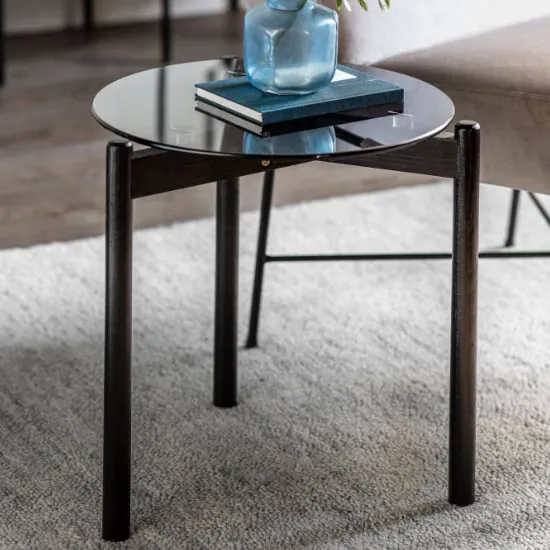 Moraine Smoked Glass Side Table - Black, Oak