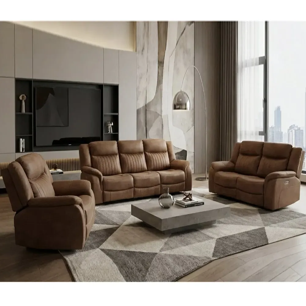 Morlix 3+2+1 Seater Electric Recliner Sofa Suite - Tan, Fabric product