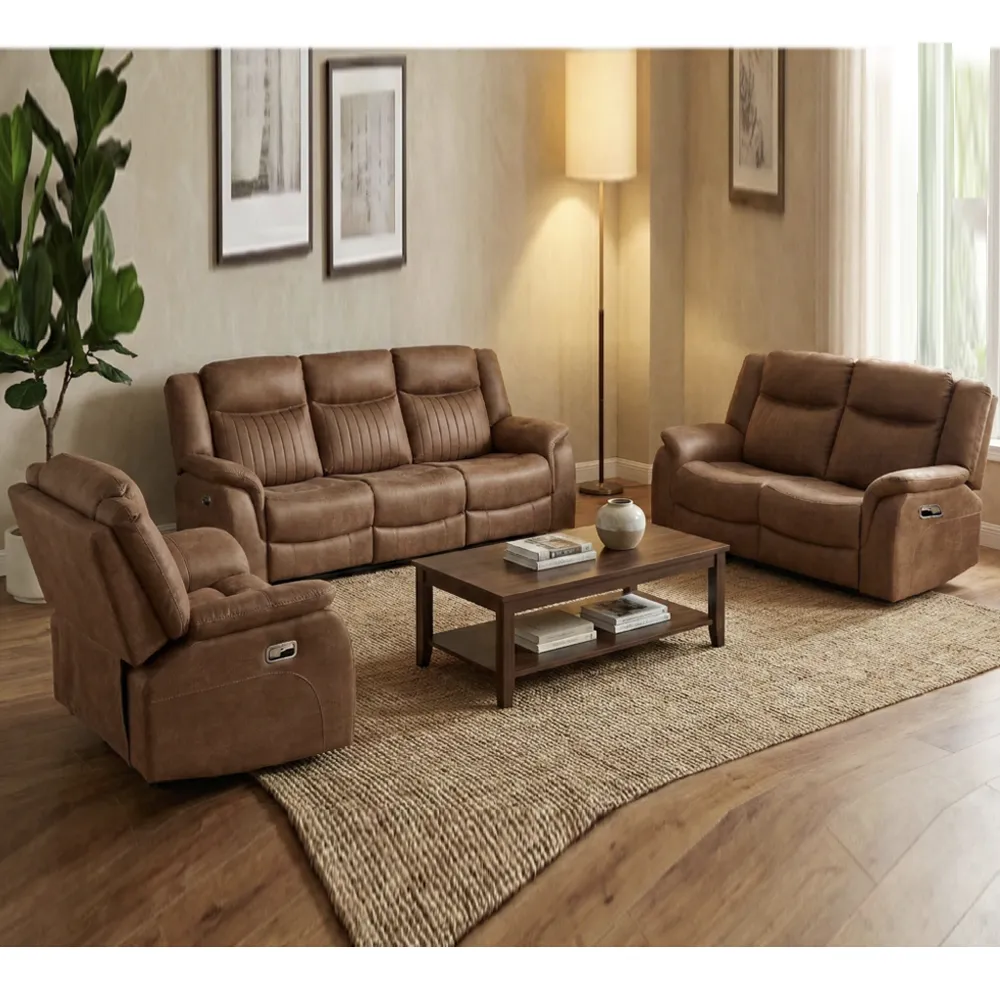 Morlix Reclining Sofa Suite 3+2+1 Seater - Tan, Fabric product