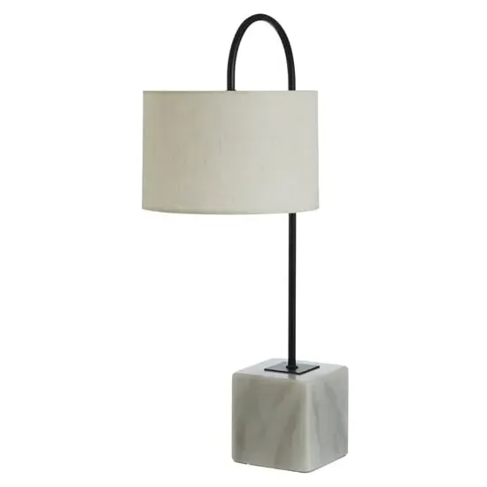 Moroni Curved Table Lamp - White, Linen