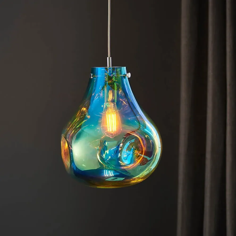 Morrison Blown Glass Pendant Ceiling Light - Petrol Metallic