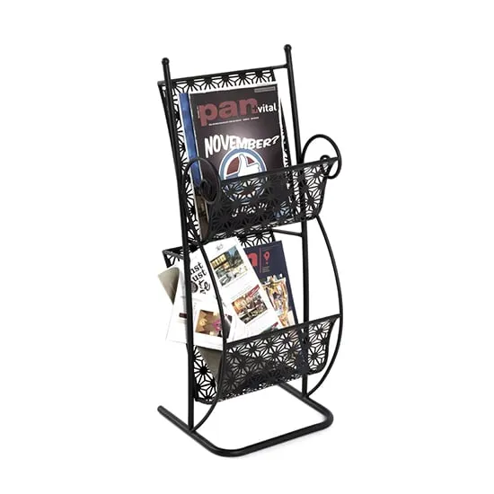Morros 2 Shelves Metal Magazine Rack - Black