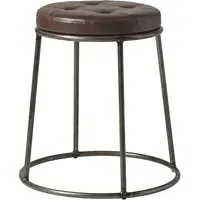 Mortan Low Stool with Leather Seat - Brown, Metal