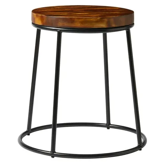 Mortan Low Stool with Rustic Seat - Black, Pine