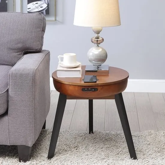 Morvik Round Lamp Table with Wireless Charging - Walnut product