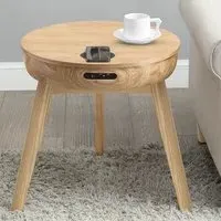 Morvik Round Smart Lamp Table with Wireless Charging - Ash