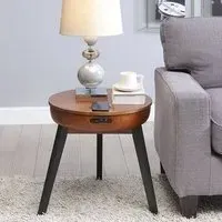 Morvik Round Smart Lamp Table with Wireless Charging - Walnut