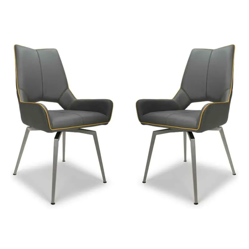 Mosul Dining Chairs with Steel Legs, Set of 2 - Grey, Leather product