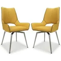 Mosul Dining Chairs with Steel Legs - Yellow, Leather