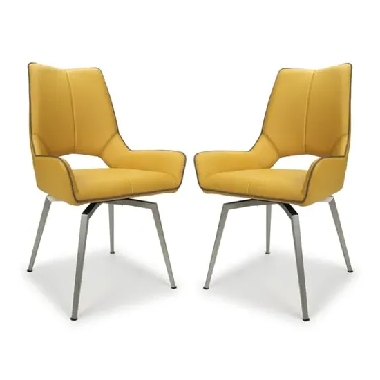 Mosul Dining Chairs with Steel Legs - Yellow, Leather image