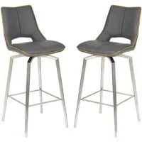 Mosul Swivel Bar Chairs with Steel Legs - Graphite Grey, Leather