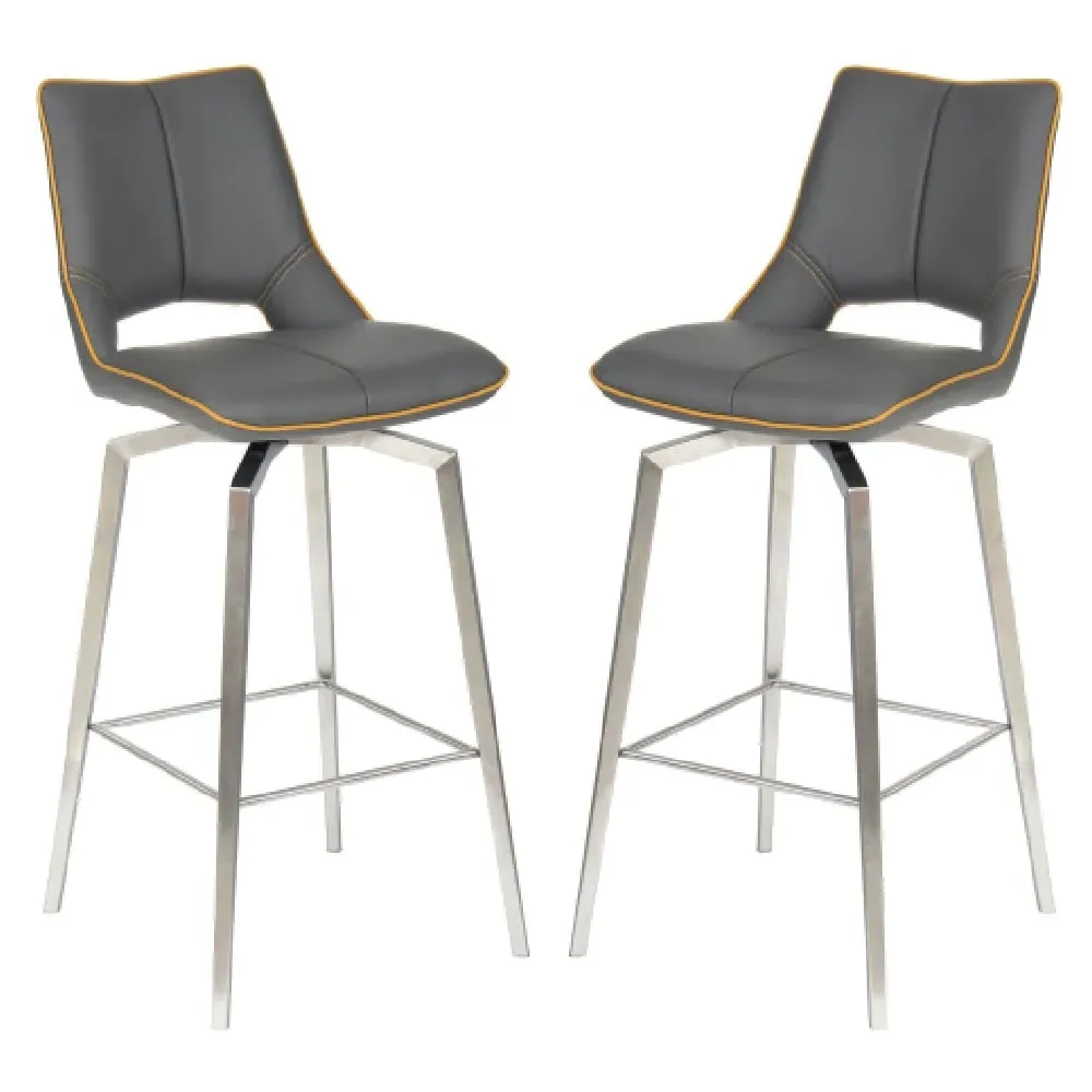 Mosul Swivel Bar Chairs with Steel Legs - Graphite Grey, Leather image