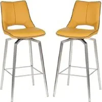 Mosul Swivel Bar Chairs with Steel Legs - Yellow, Leather