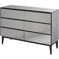 Mouhoun Mirrored Glass Chest of 6 Drawers - Grey, MDF