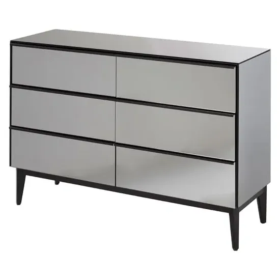 Mouhoun Mirrored Glass Chest of 6 Drawers - Grey, MDF