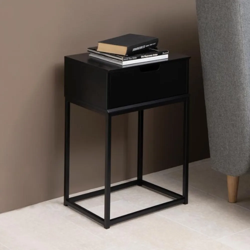 Mulvane Bedside Cabinet with Drawer - Black