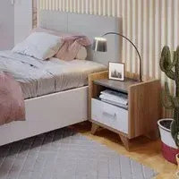 Muncie Bedside Cabinet with 1 Drawer - White, Oak