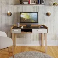 Muncie Laptop Desk with 2 Drawers - White, Oak