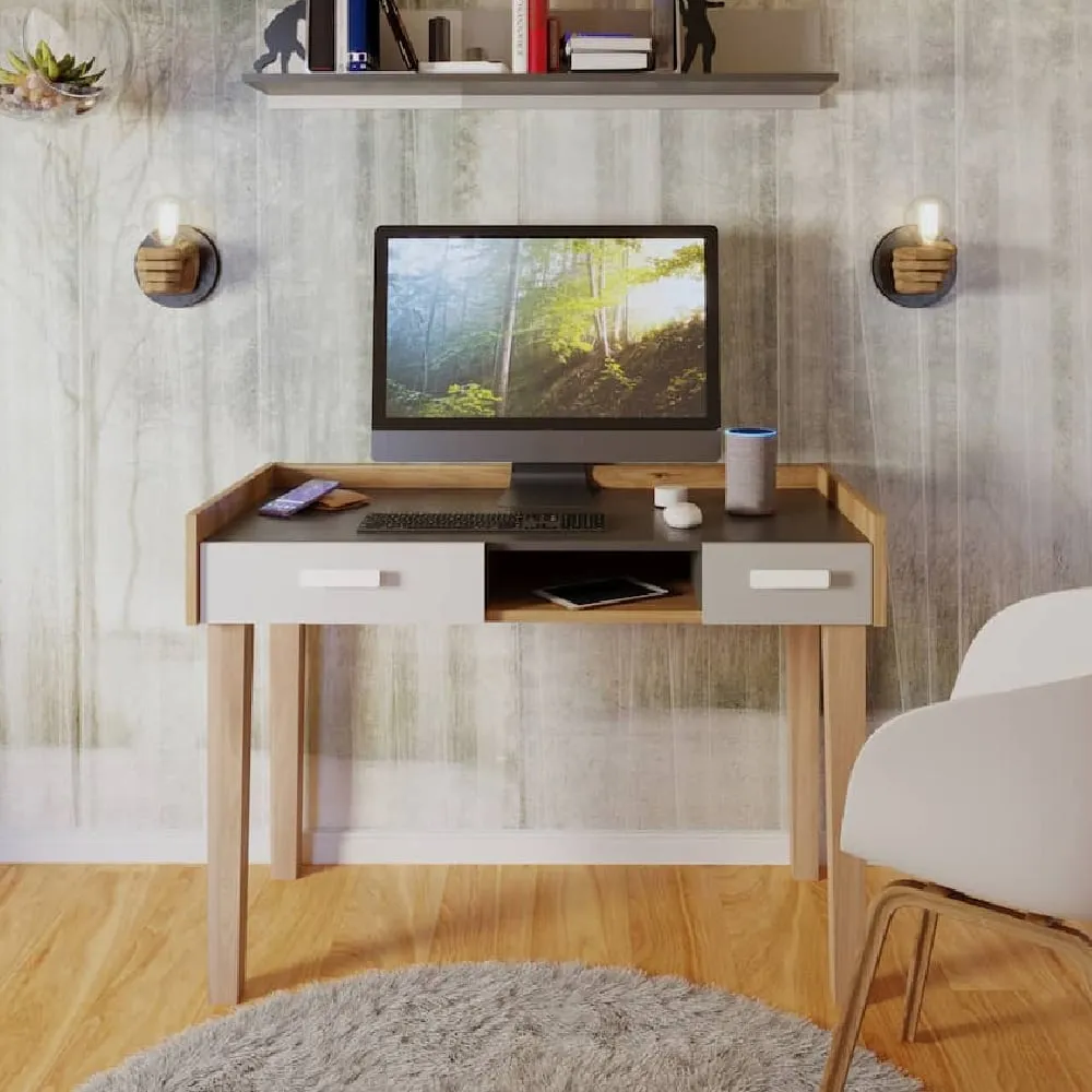 Muncie Laptop Desk with 2 Drawers - White, Oak