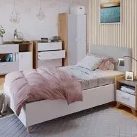 Muncie Small Double Bed with Upholstered Headboard - White, Grey