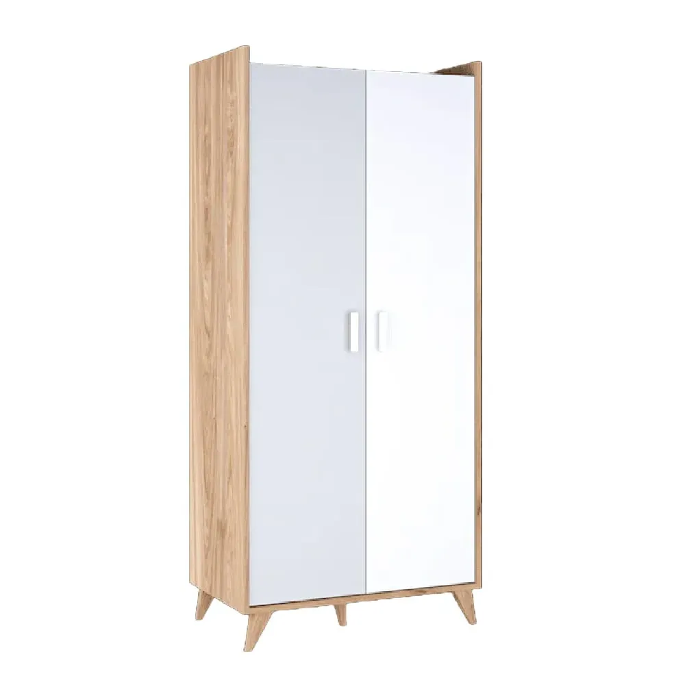 Muncie Wardrobe with 2 Doors - White, Oak