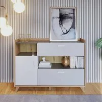 Muncie Wooden Sideboard with 1 Door 2 Drawers - White, Oak