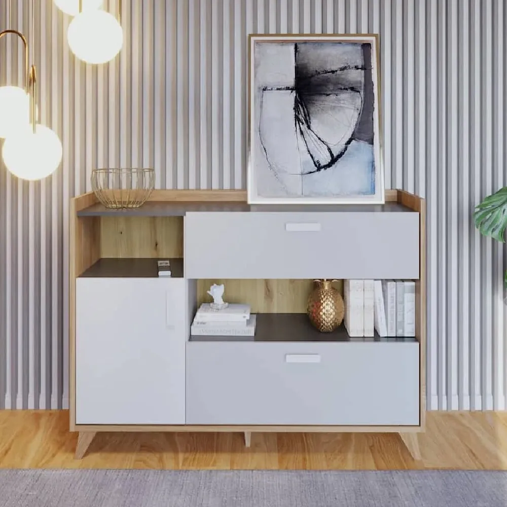 Muncie Wooden Sideboard with 1 Door 2 Drawers - White, Oak image