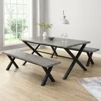 Munich Dining Table with 2 Benches - Grey Oak