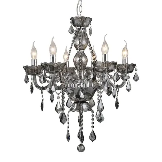 Murato 6 Bulb Crystal Chandelier - Smoked, Chrome